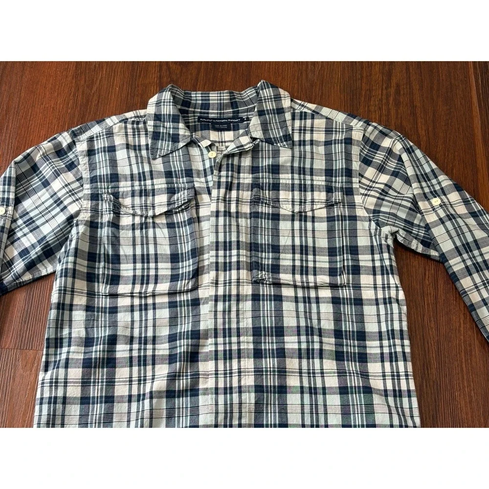 Ralph Lauren Sport Shirt Womens Size 8 Slim Fit Blue White Plaids Long Sleeve - Picture 2 of 15